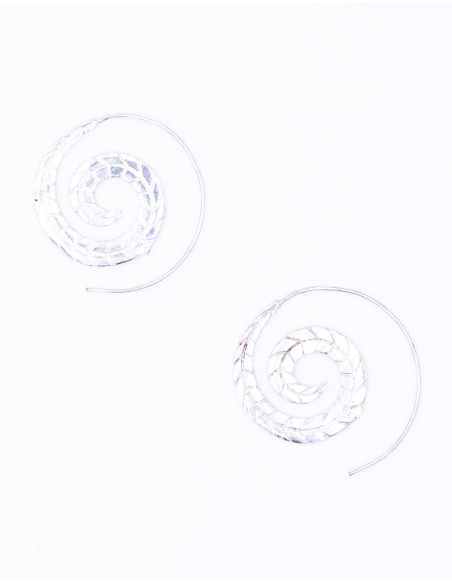 Boucles d'oreilles ethniques en métal argenté sculpté avec bain Icoting