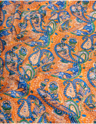 seda-alta-calidad-naranja-estampado