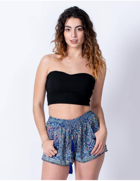 Short court en soie imprimé idéal pour la plage