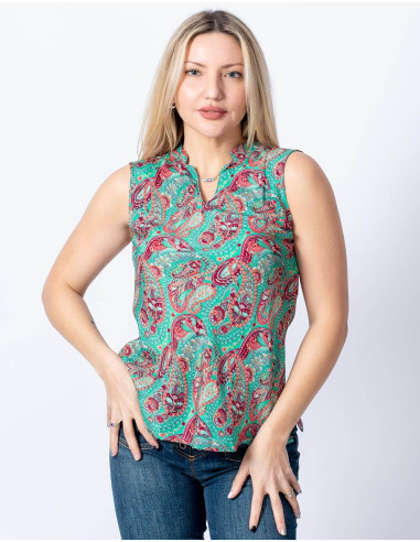 T-shirt in seta stampata semplice e alla moda...