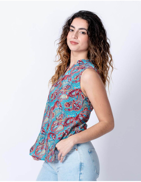 Basic and Cool Sleeveless Printed Silk T-shirt