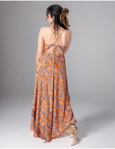 Robe Longue en Soie Imprimée Style Hippie avec...