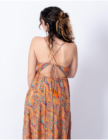 Robe Longue en Soie Imprimée Style Hippie avec...