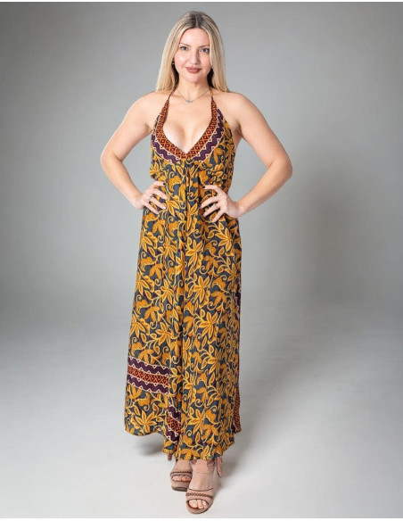 Vestido longo sem costas em seda fresca