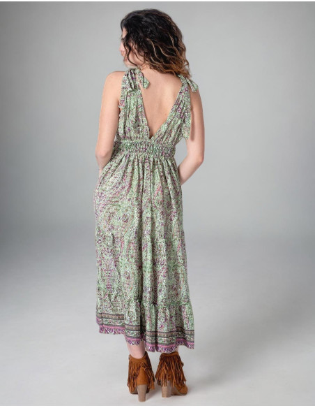 Sommerkleid mit Trägern und bedruckter Seidenschleife