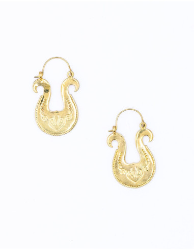 Boucles d'oreilles faites à la main en forme de harpe à main en laiton