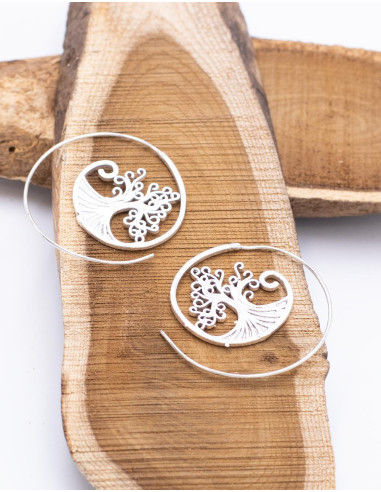 Handmade Earrings with Tree of Life in Brass with Icoting Plating