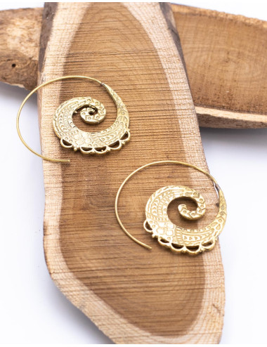 Flat Carved Gold Earrings