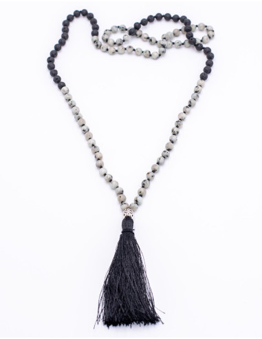 Tibetan Mala Howlite and Volcanic Rock