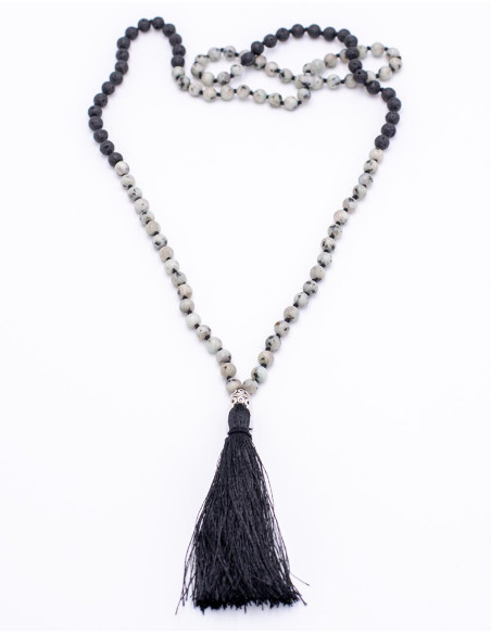 Tibetan Mala Howlite and Volcanic Rock