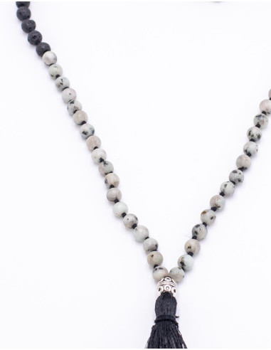 Tibetan Mala Howlite and Volcanic Rock