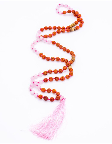 Japa Mala Rosenquarz und Rudraksha