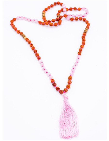 Japa Mala Quarzo rosa e Rudraksha