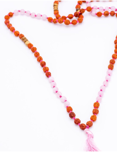 Japa Mala Rosenquarz und Rudraksha
