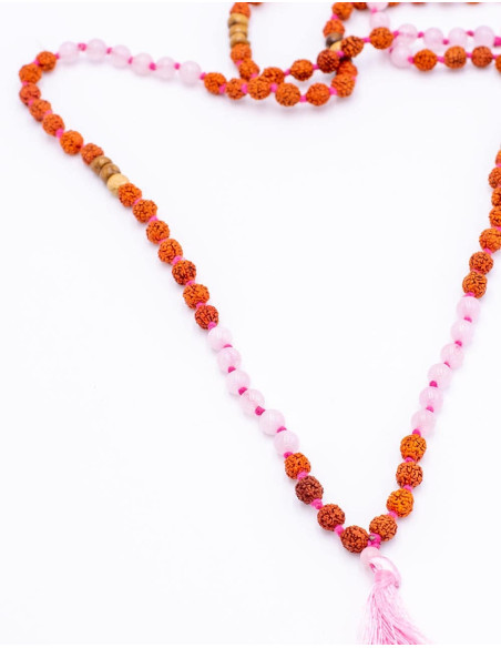 Japa Mala Quartzo Rosa e Rudraksha