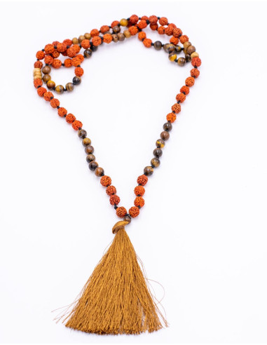 Tibetan Mala Tiger's Eye and Rudraksha