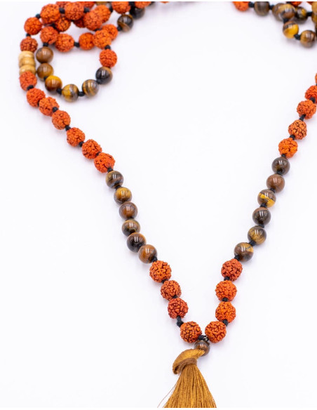 Mala tibetano Occhio di tigre e Rudraksha