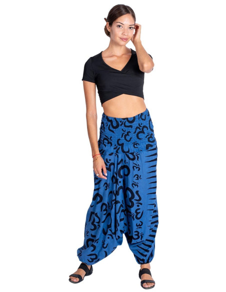 Calça afegã estilo hippie de algodão azul