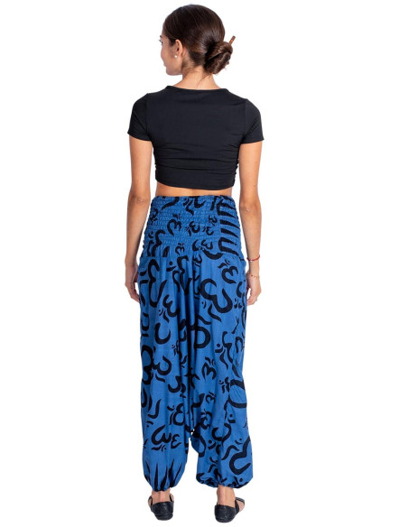 Pantaloni afghani stile hippie in cotone blu