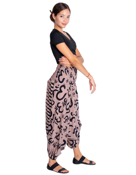 Brown cotton Afghan pants with irregularly drawn black Om symbols