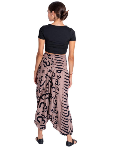 Pantaloni afghani in cotone marrone con simboli...