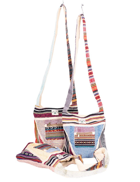 Bolsa crossbody de cânhamo unissex estilo hippie – natural e muito elegante