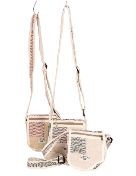 Sac bandoulière en chanvre unique : artisanat indien, détails colorés et multiples poches
