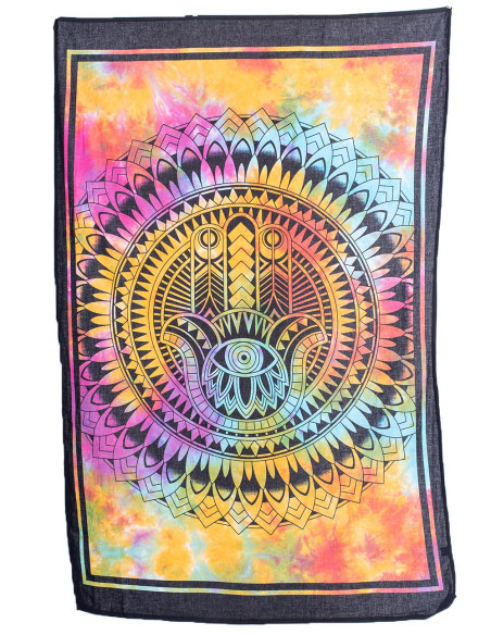 Mehrfarbiger Batik-Hamsa-Handteppich – Schutz und Bohemian-Stil