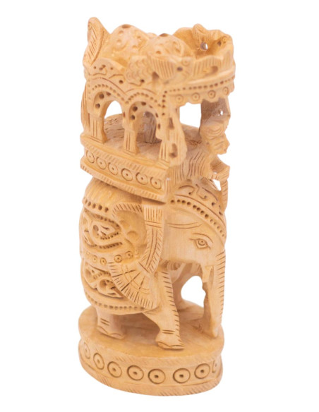 Statue d'éléphant sculptée en bois avec autel - Art ethnique de 6 pouces