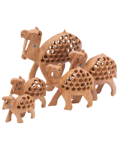 Ensemble de 5 chameaux sculptés en bois -...