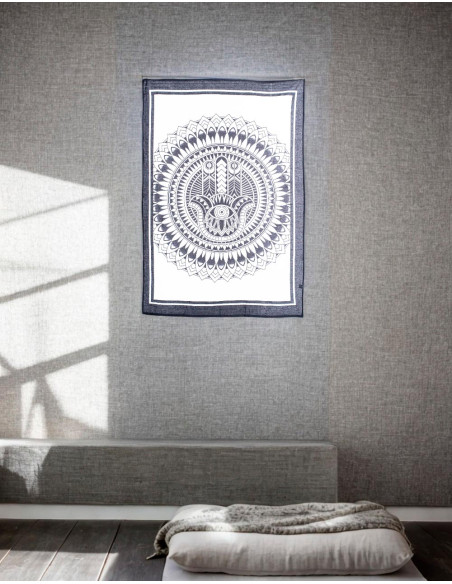 Hamsa-Handteppich in Schwarz und Weiß – Schutz und Bohemian-Stil