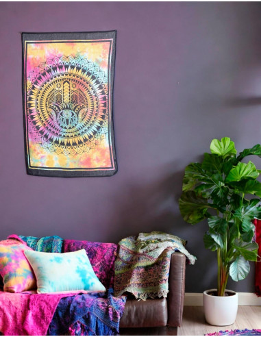 Arazzo multicolore a mano Hamsa tie-dye: protezione e stile bohémien