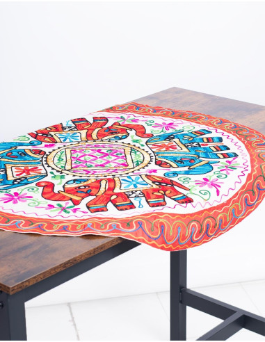 Nappe ronde brodée à la main avec des éléphants - Artisanat unique d'Inde