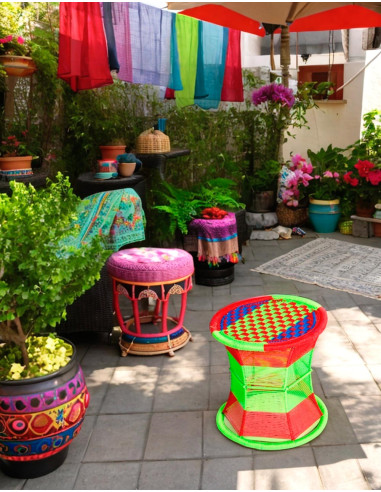 Metal Stool with Nylon Rope Handmade in India - Unique and Comfortable Style | 36x35 cm
