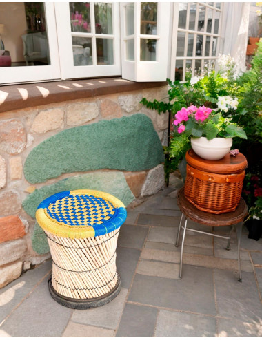 Tabouret en bambou tressé -...