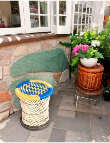 Hocker aus geflochtenem Bambus – handgefertigt in Indien – exklusiv und bequem – 40 x 39 cm