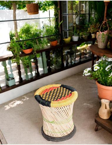 Taburete Bambú Tejido | Hecho a Mano en India | Exclusivo Diseño Artesanal