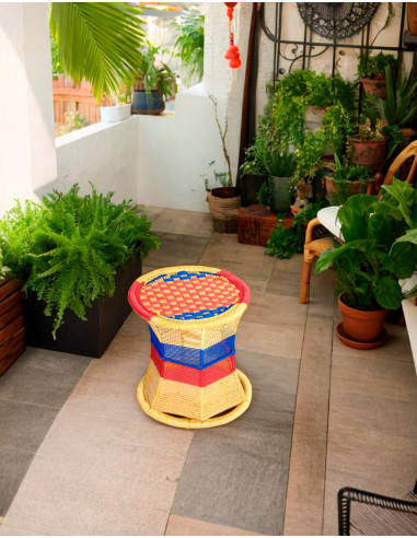 Handgefertigter Metallhocker aus Indien – Einzigartiges Design mit Nylonseil – 36 x 35 cm