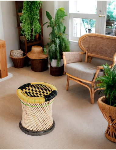 Tabouret en bambou tressé - Fabriqué à la main en Inde - 40 cm de haut