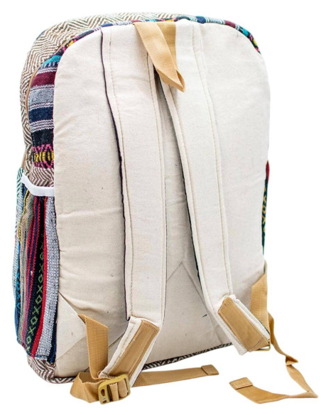 Ethnic Fashion: Kimago Hemp Backpack, Unisex, Unique Design with Hindu Symbolism