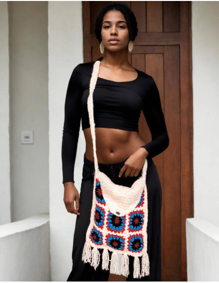 Bolsa transversal exclusiva feita à mão: moda étnica indiana com franjas multicoloridas