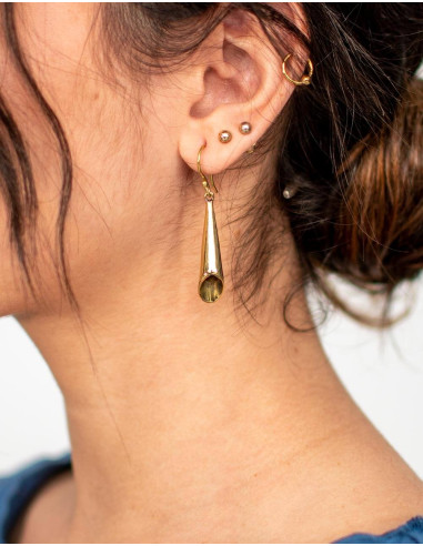 Boucles d'oreilles en laiton plaqué or faites à la main – Design tube triangulaire