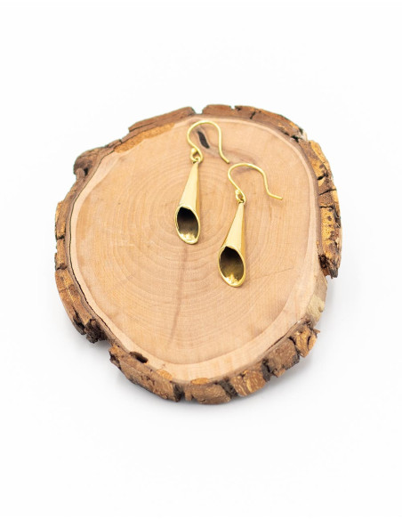 Handmade Gold-Plated Brass Earrings – Triangular Tube Design