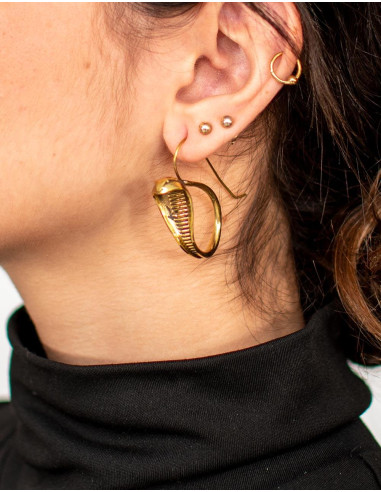 Gold-Plated Brass Snake Earrings – Handmade