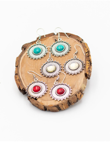 Handmade Circular Earrings with Natural Stone – Ethnic Elegance