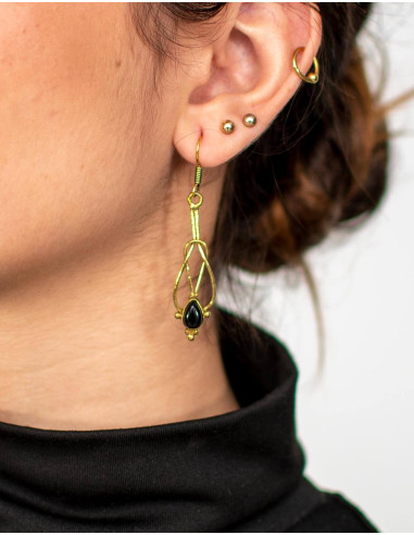 Boucles d'oreilles allongées faites à la main avec pierre minérale – Laiton plaqué or ou argent