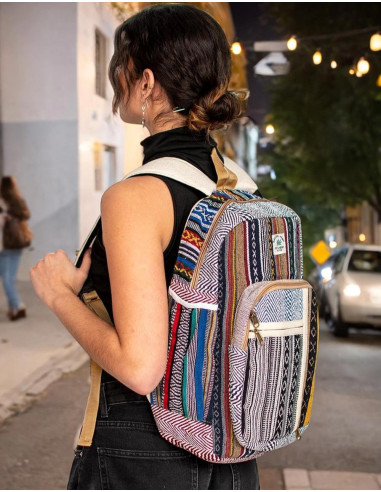 Kimago Unisex Handgefertigter Hanf-Rucksack mit großen Fächern