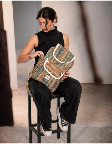 Kimago Unisex Backpack: Authentic Indian Hemp Craftsmanship, Multifunctional and Adjustable