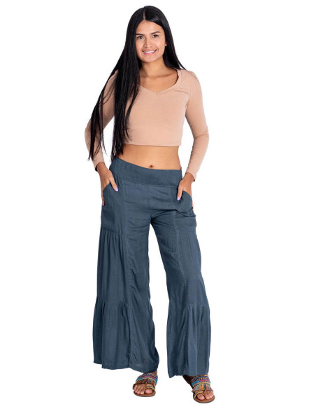 Kimago Graue Lange Hose – Bohemian Eleganz mit einem Hauch Handarbeit
