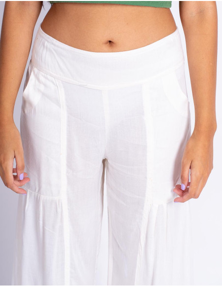 Pantaloni lunghi Kimago Off-White: bohémien, morbidi e fatti a mano
